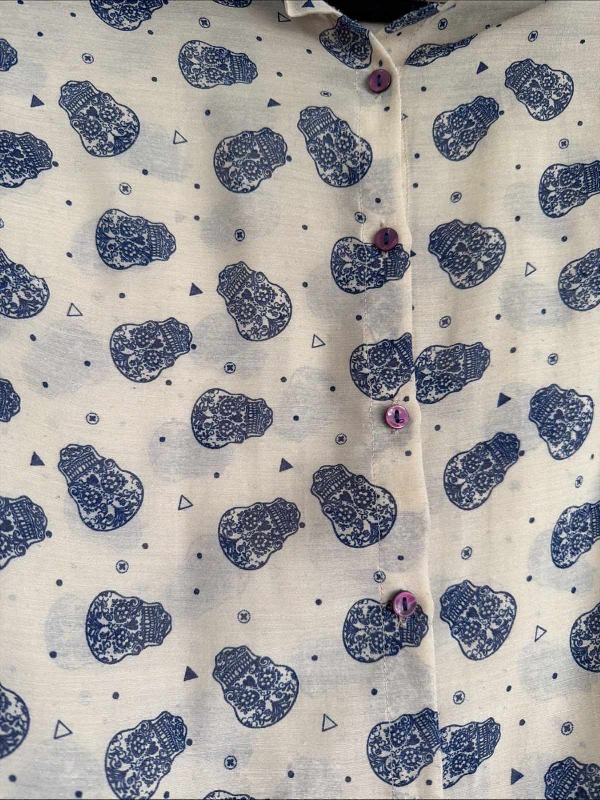 Stradivarius Sugar Skull Print Sheer Button -Down Shirt S