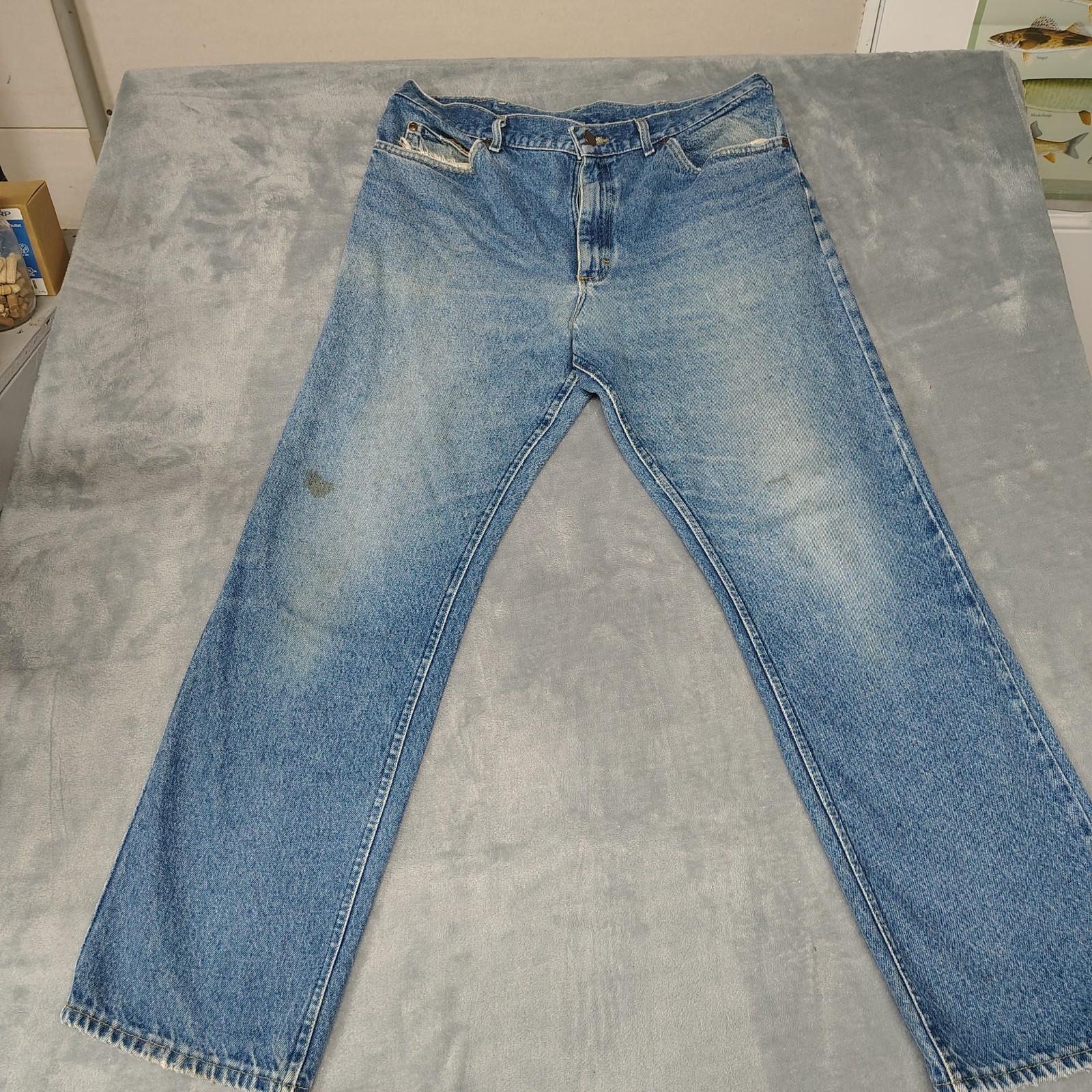 Vintage Lee Riders Jeans Mens 38 X 30 Straight Indigo Fades USA Made 80s 90s
