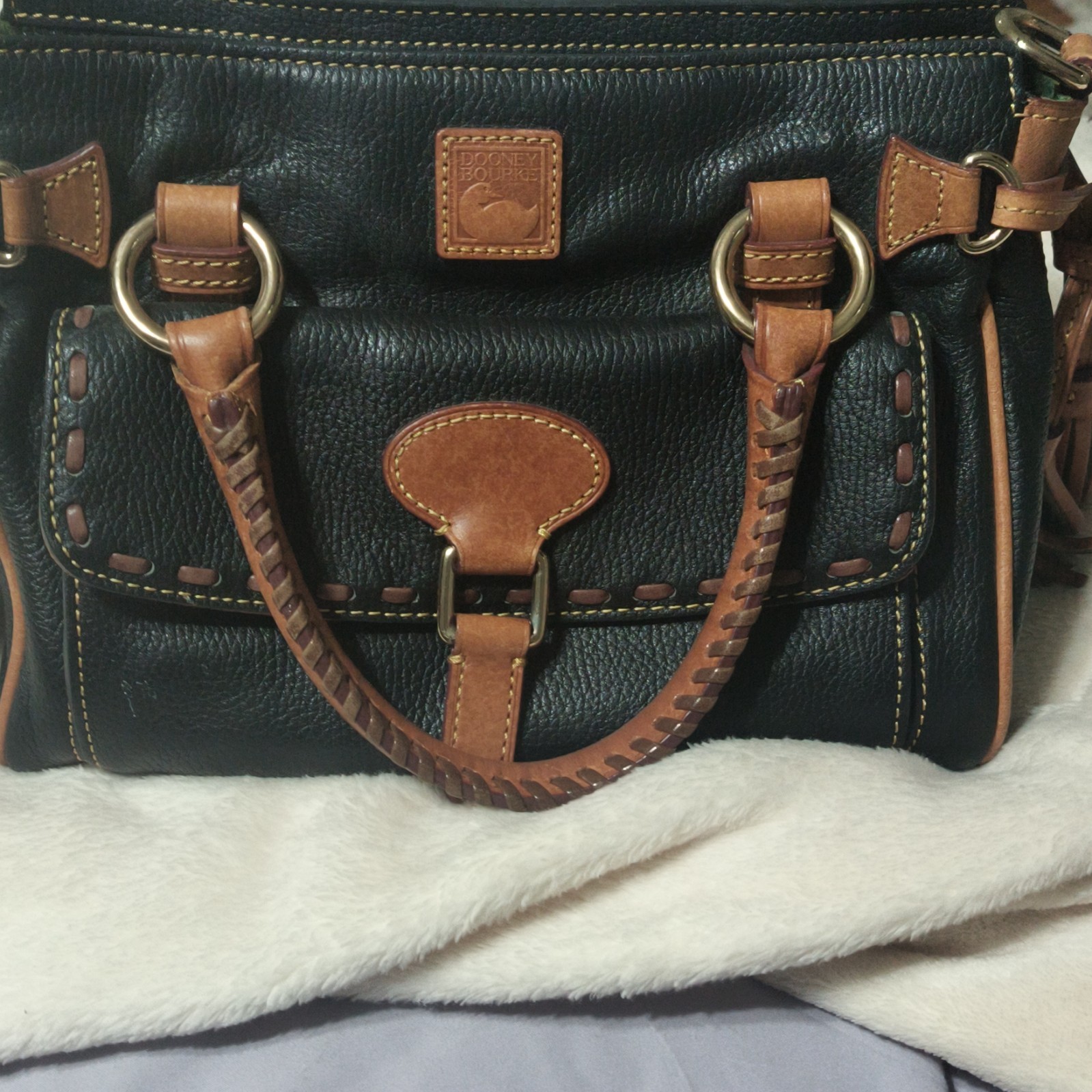 Dooney & Bourke Pebbled Satchel Top Handle Zip Buckle Detachable Strap