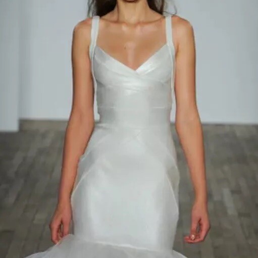 Satin V Strap Mermaid Wedding Dresses Tiered Ruffle Tulle Train Bridal Gowns