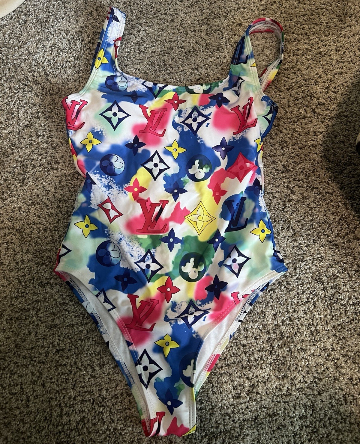 Louis Vuitton Multicolor Logo One Piece Swimsuit Women’s Size S Stretch Nylon