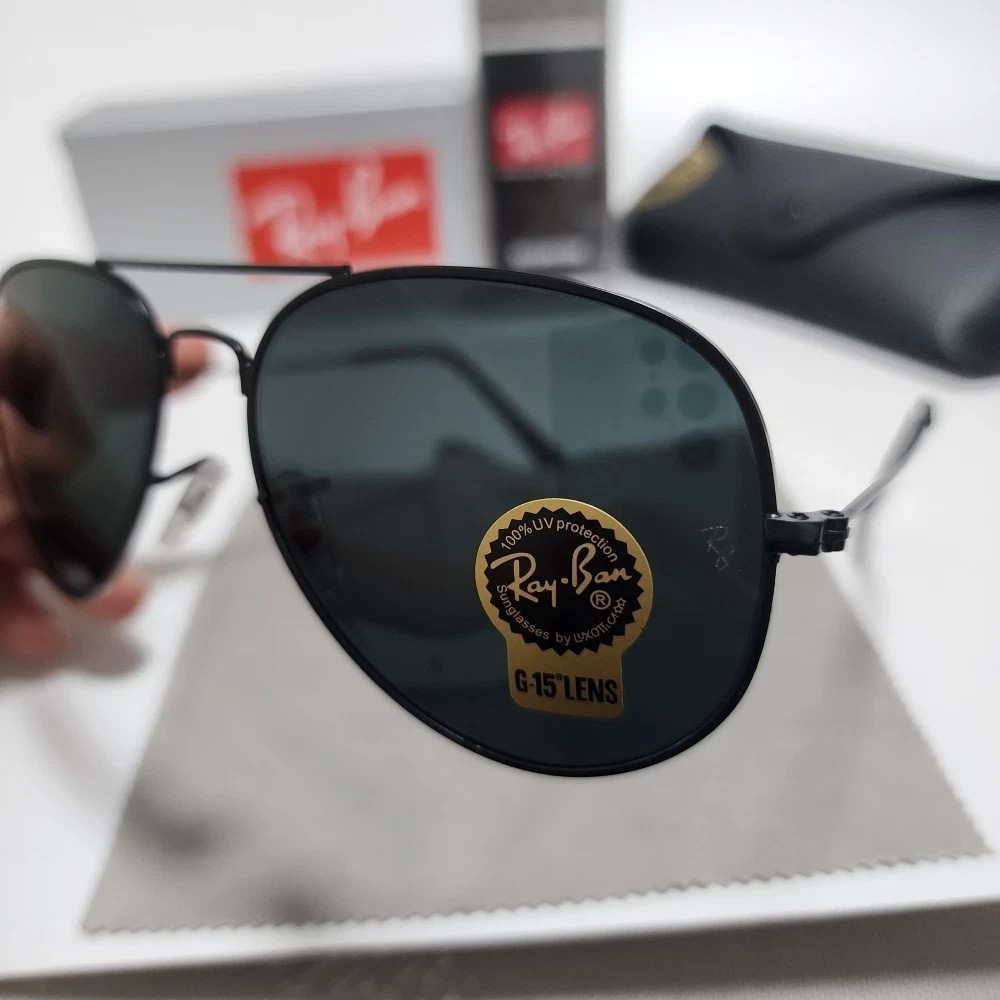 New! Ray-Ban RB3025 Aviator Pilot Sunglasses Black Frame Glass Gray Lens 58-14mm