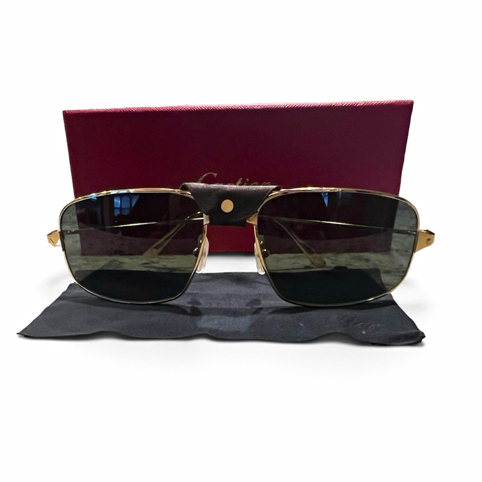 Cartier CT0193S 002 Gold Metal Square Sunglasses Gray Tinted Plastic Lenses