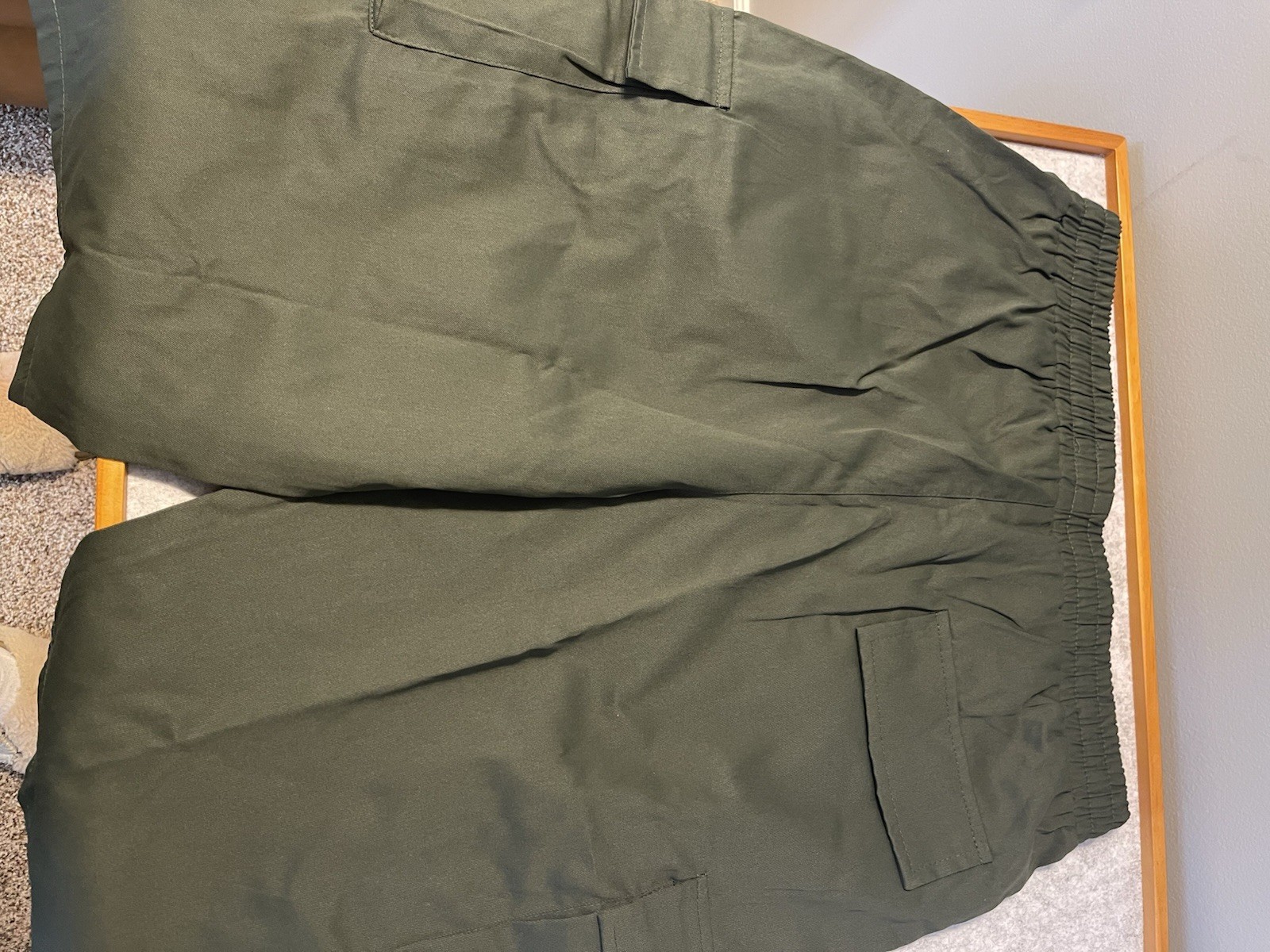 Men’s Green Cargo Pants Polyester Twill Regular Straight Elastic Waist 2XL
