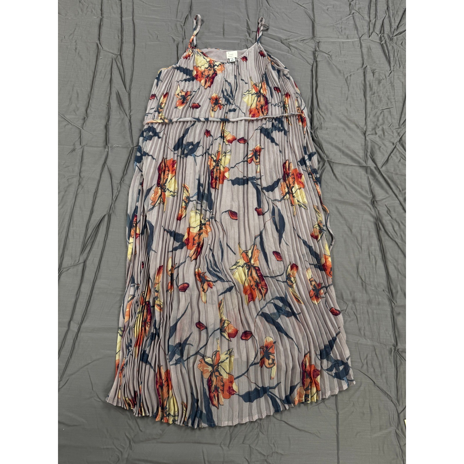A New Day Womens Floral Pleated Midi Dress Mauve Fluttered Sleeveless Size M