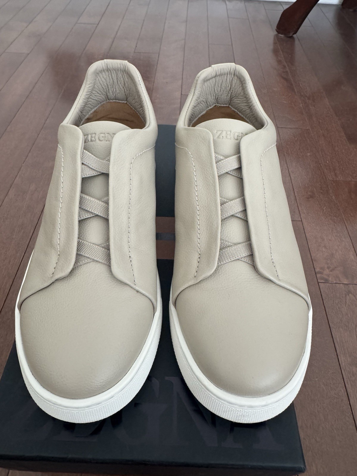Ermenegildo Zegna Techmerino Sock 2.0 Beige Leather Slip-On Sneakers US 9
