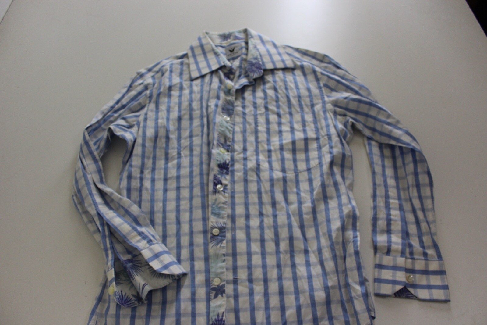 Tai Pan Custom Blue Check LONG SLEEVE SHIRT Small S 15 x 30/31 Flip Cuff xs