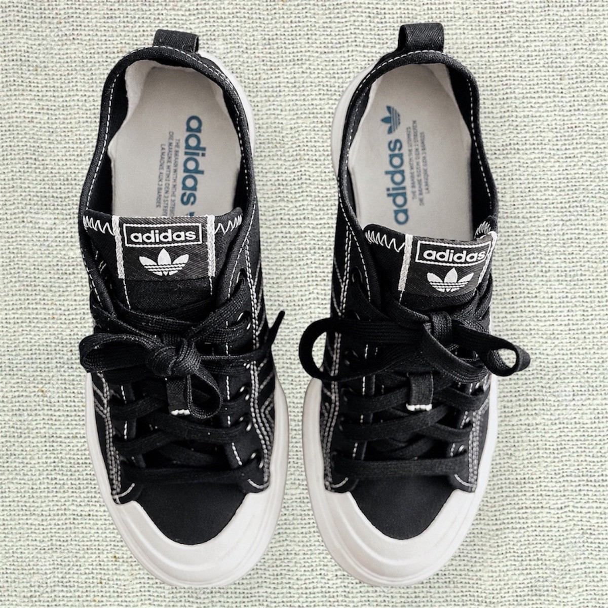 Adidas Nizza Black/White Low Top Lace-Up Sneakers Rubber Outsole Solid