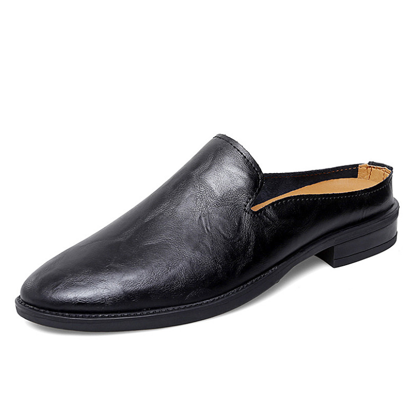 Mens Summer Mules Leather Slippers Closed Toe Slip On Casual Shoes Loafer 2025