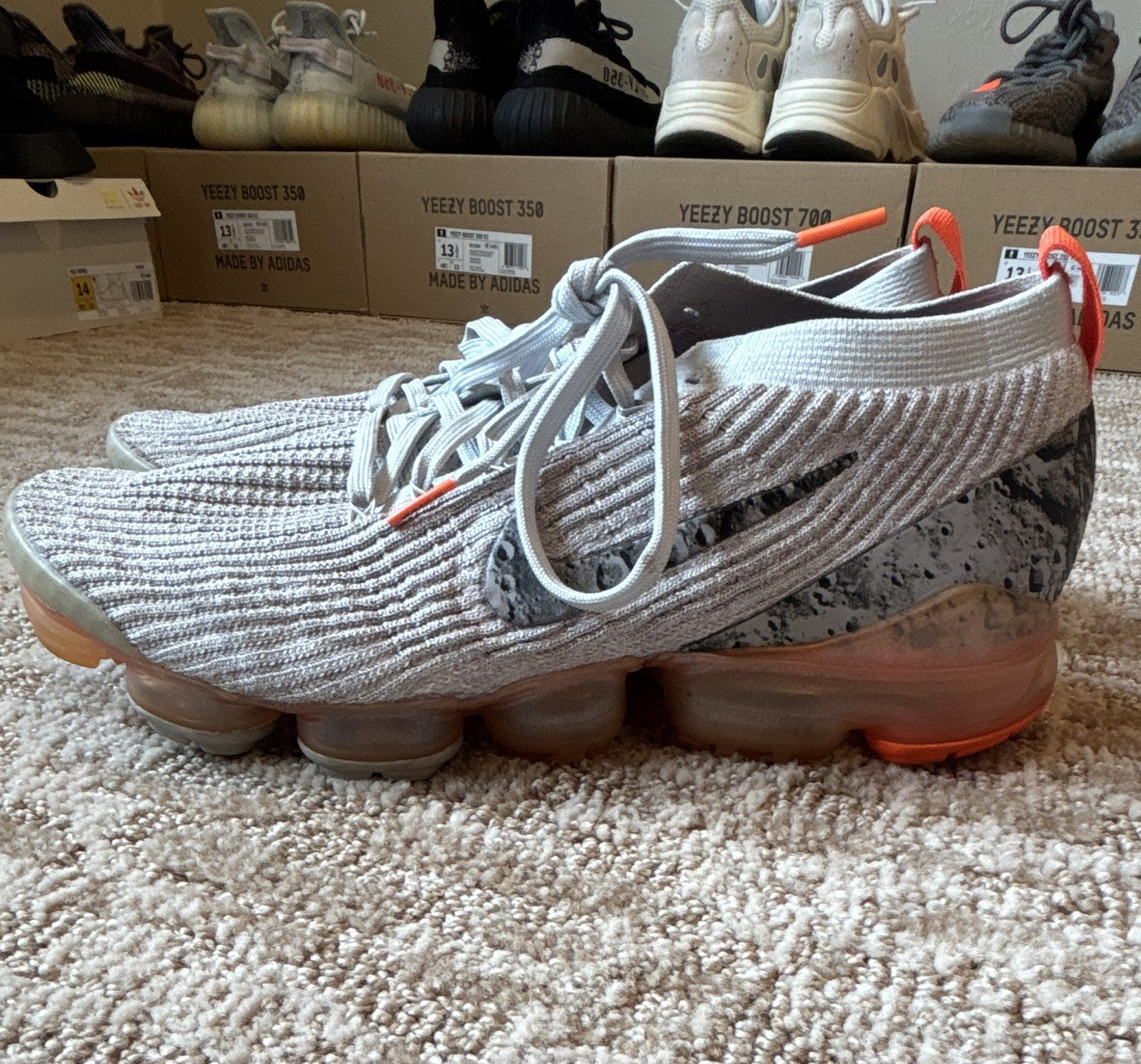 Nike Air VaporMax Men Gray/Orange/Black Speckled Lace Up Low Top Sneakers