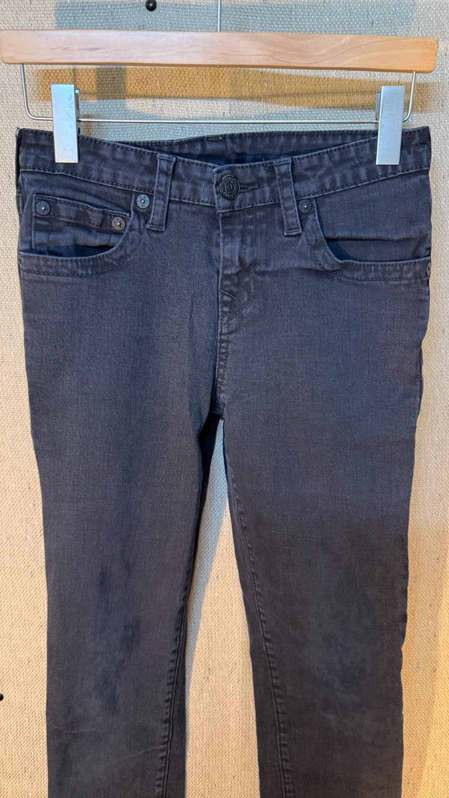 True Religion Ricky Relaxed Straight Black Jeans Mens 30×33 Flap Pocket