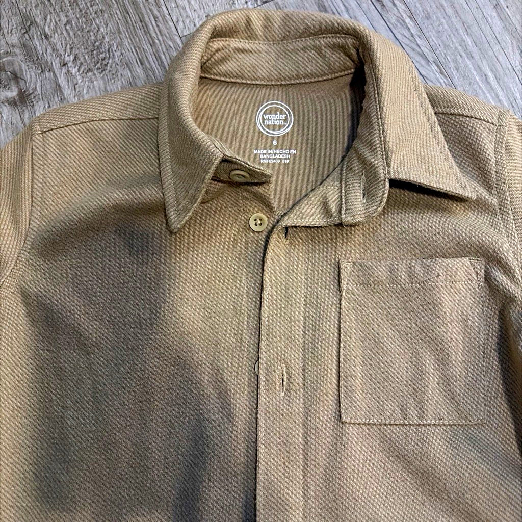 Wonder Nation Tan Cotton Twill Button-Up Shirt Point Collar Pocket Size 6