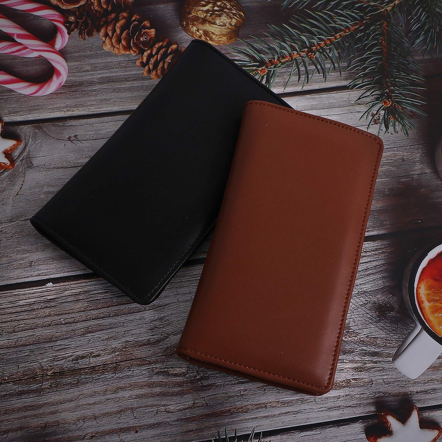 Sanlykate Leather Checkbook Cover for Men and Women, Check One Size, Black