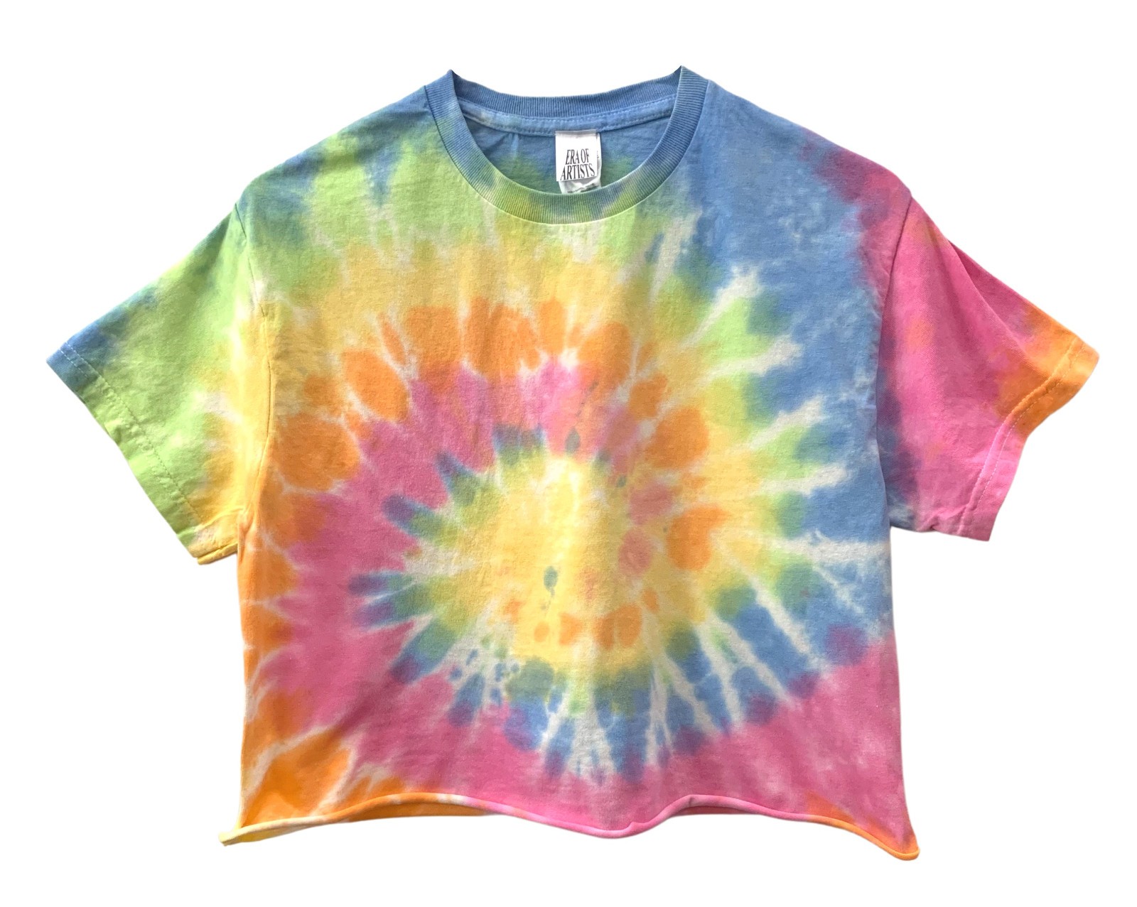 Pastel Tie Dye Unisex Cropped Tee, Hand Dyed, Raw Bottom Edge