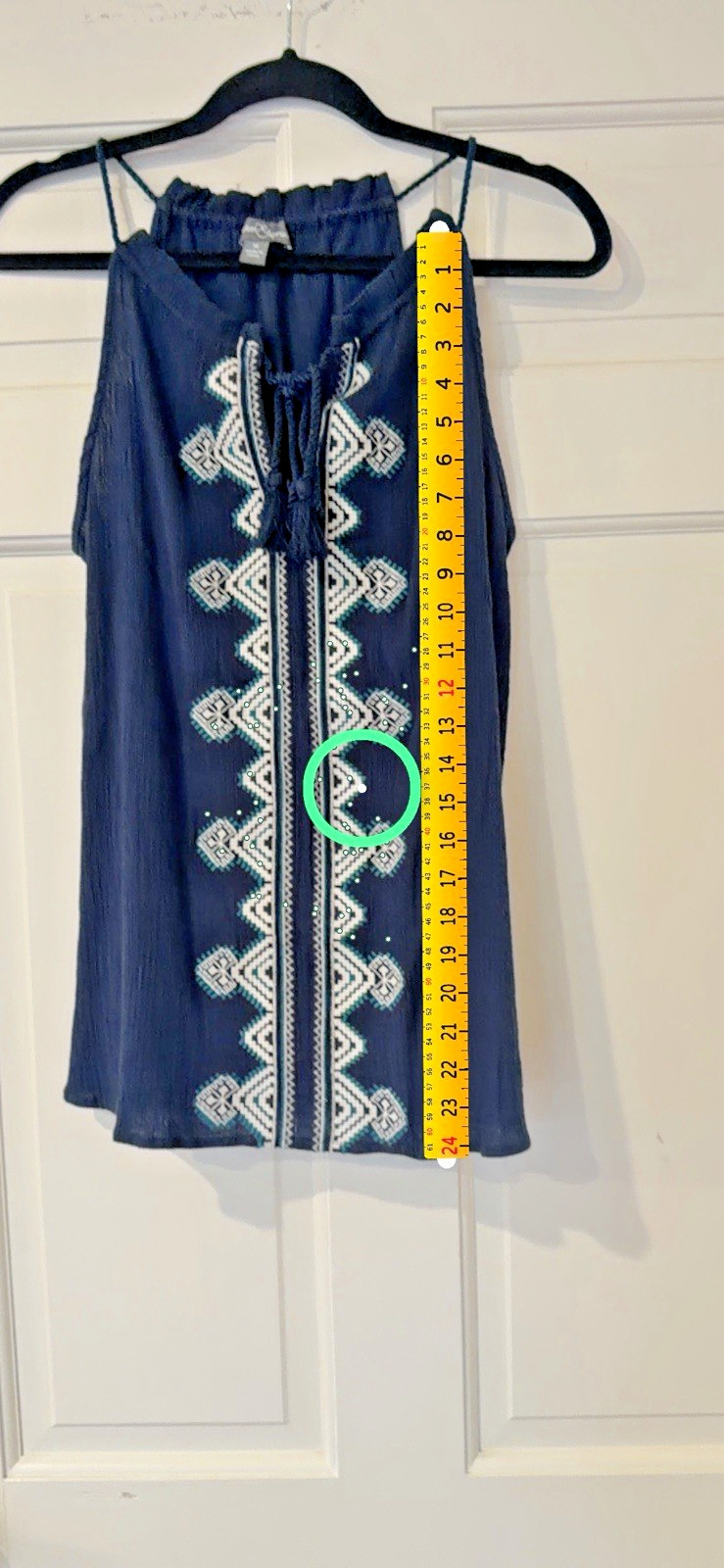 Market & Spruce Women’s M Navy Embroidered Tasseled Tank Boho Peasant