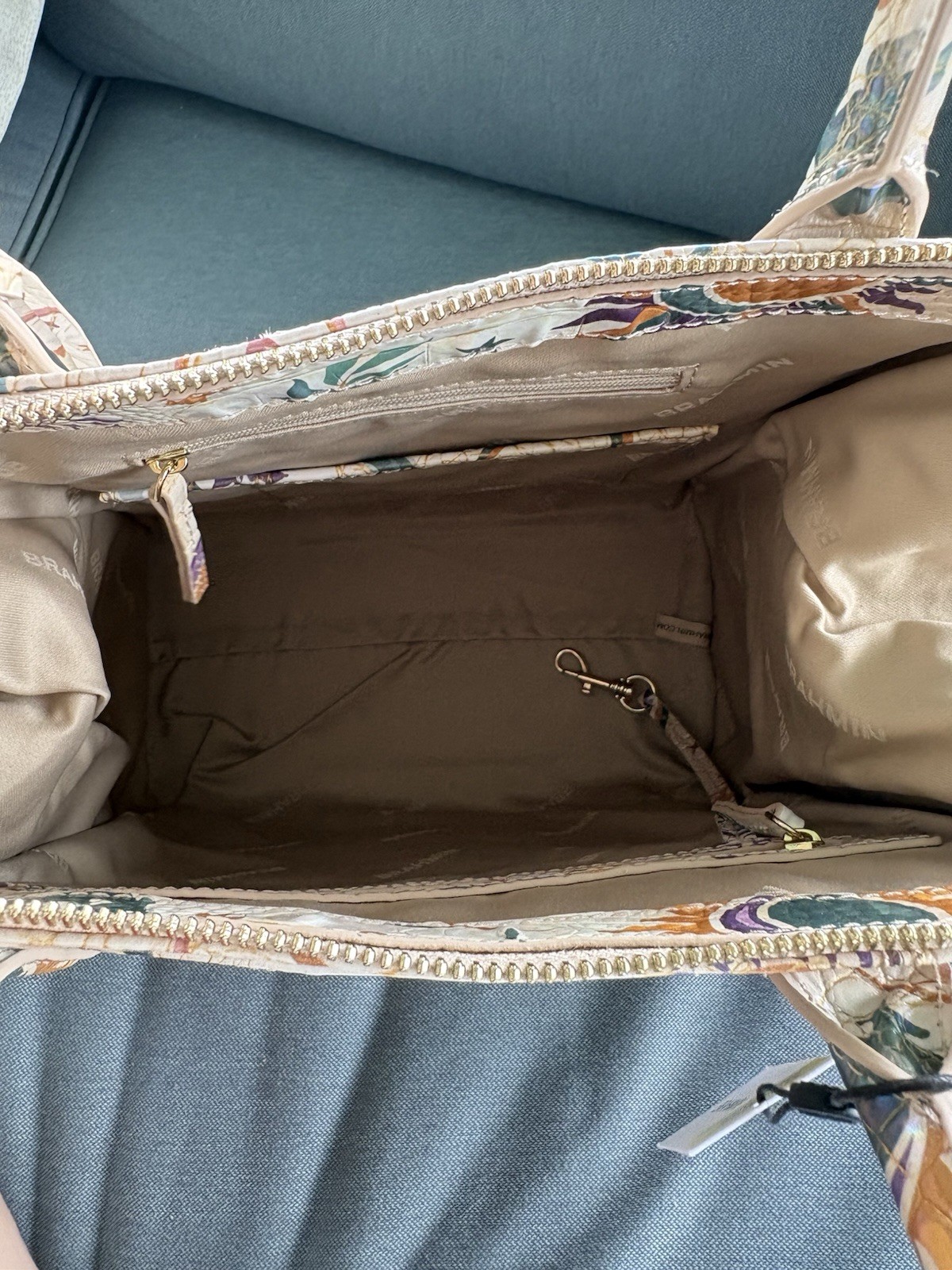 Brahmin Embossed Floral Celestial MoonSatchel Top Handle Gold Detachable Strap