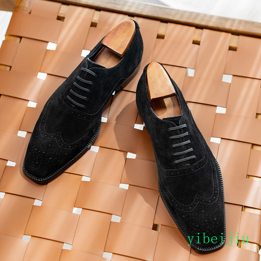 Men’s Wing Tip Dress Real Suede Leather Shoes Wing Tip Brogue Handmade Vintage