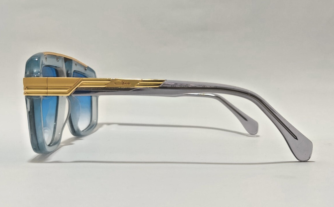 Cazal Sunglasses Crystal Translucent Gold Frame Blue Tinted Lens Unisex Eyewear