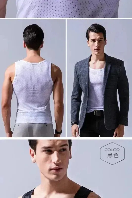 Men’s Ice Silk Mesh Tank Tops Gym Stringer Transparent Bodybuilding