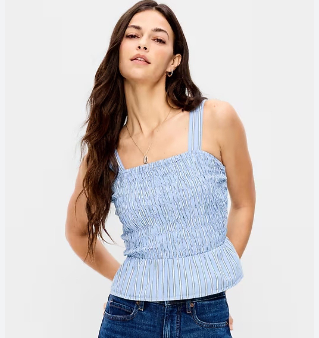 Old Navy Somcked Peplum Tank Top Blue Striped Womens Sz Large NWT