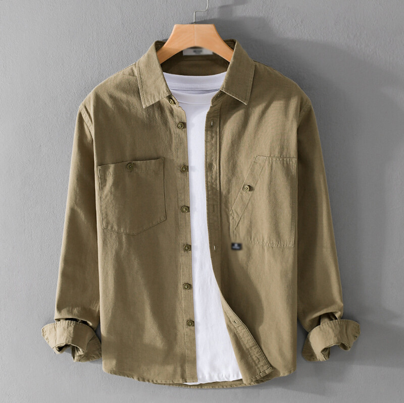 Fashion Mens Cotton Workwear Casual Button Down Shirt Japanese Retro Loose Shirt