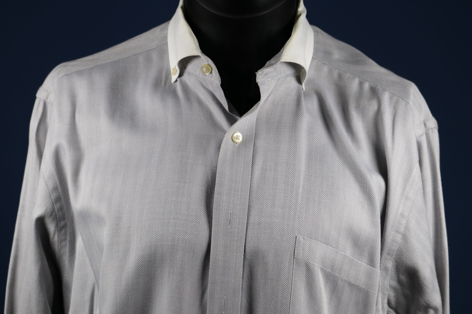 Sean John Gray Herringbone Contrast Collar Shirt 16 34/35 Standard Cuff 48″