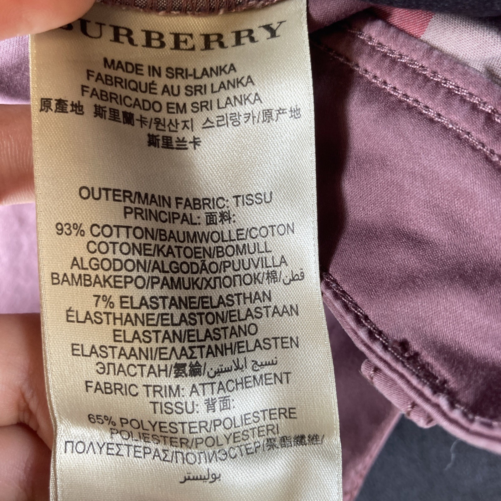 Burberry Brit Women’s Pink Cotton Blend Made in Sri Lanka Pants, Size 29