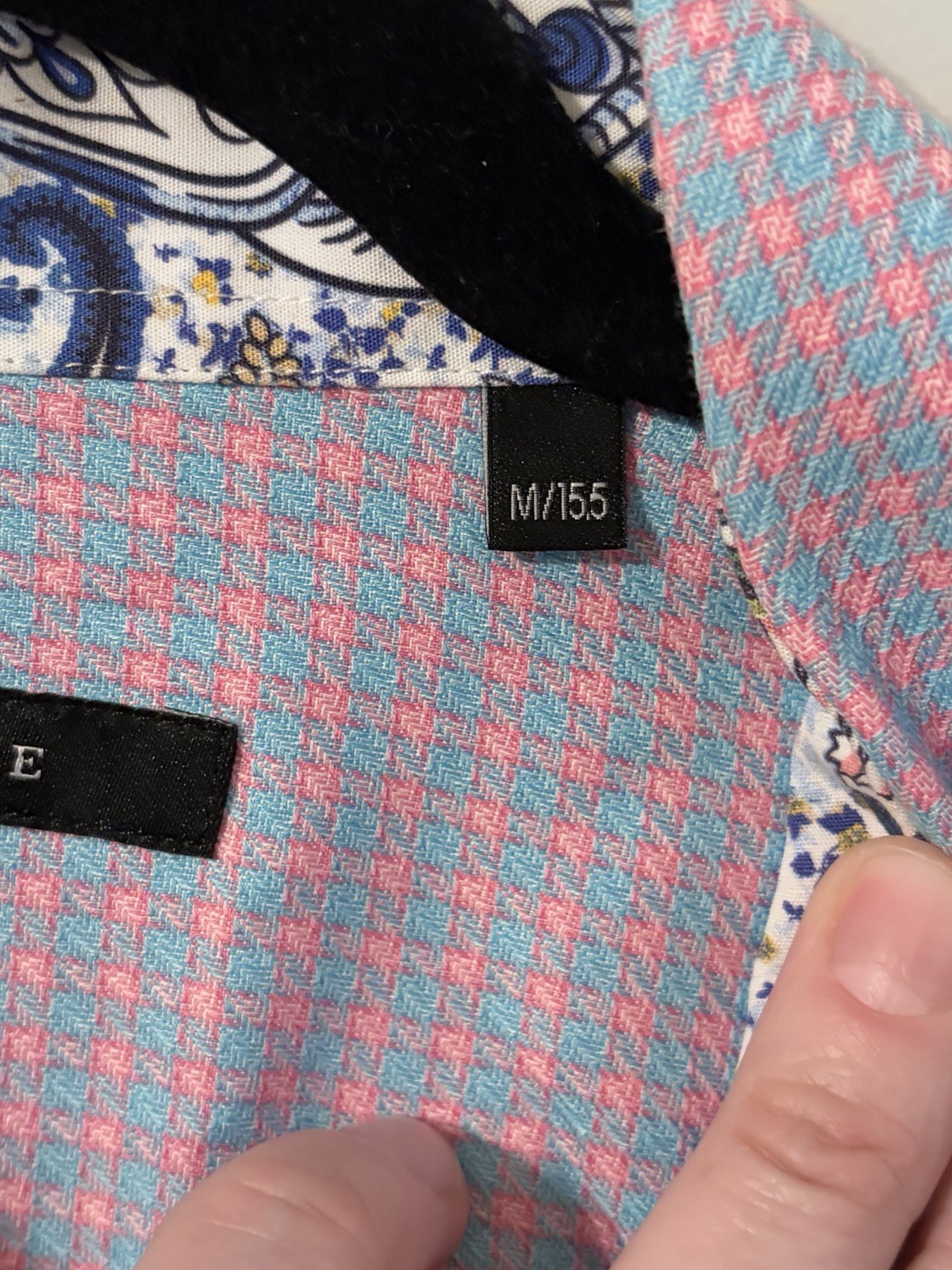 Hammer Made Mens Dress Shirt M 15.5 Pink Blue Check Contrast Paisley Cuffs