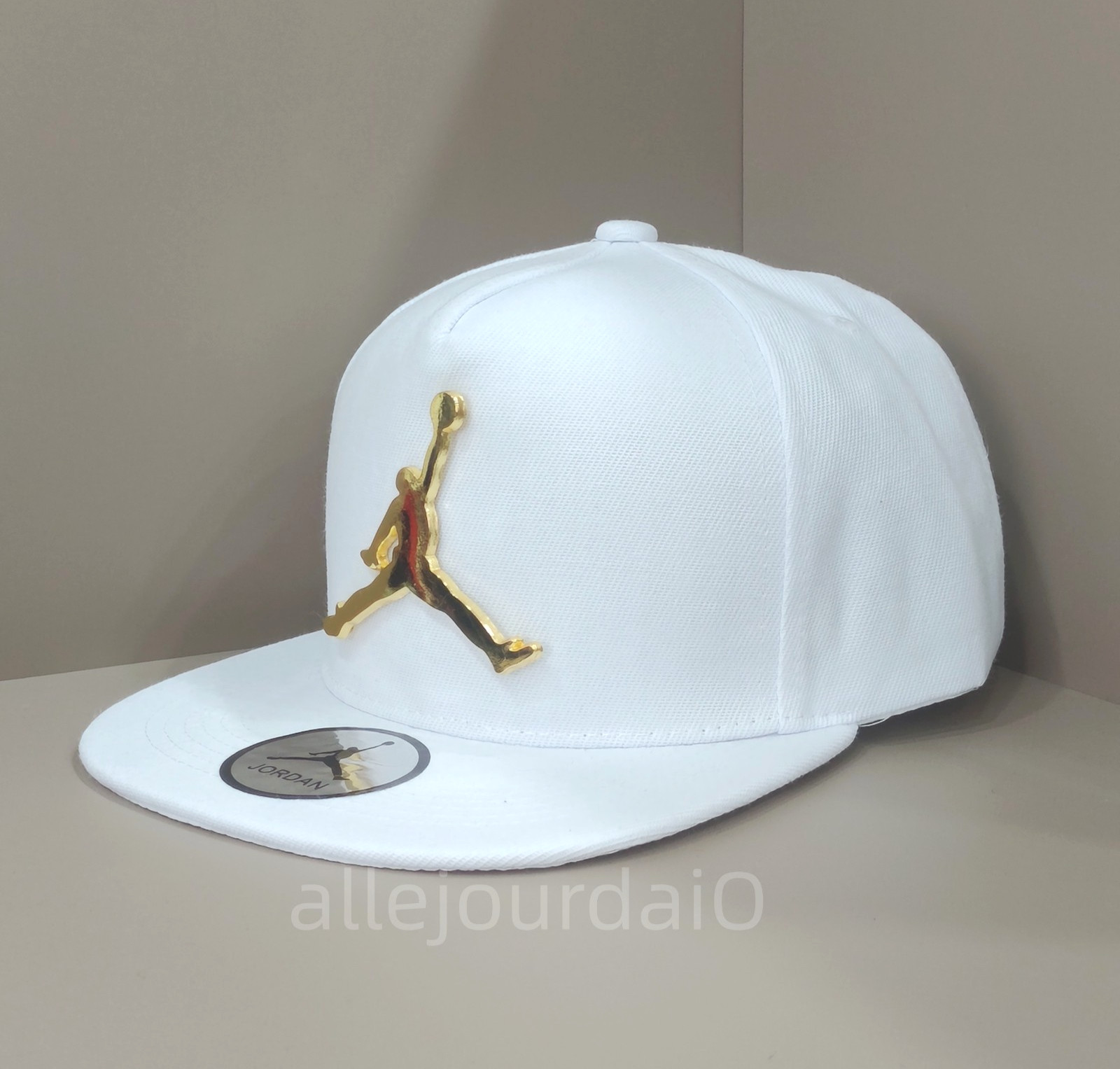 Jordan Outdoor Casual Metal Emblem White Flat Brim Hat Adjustable