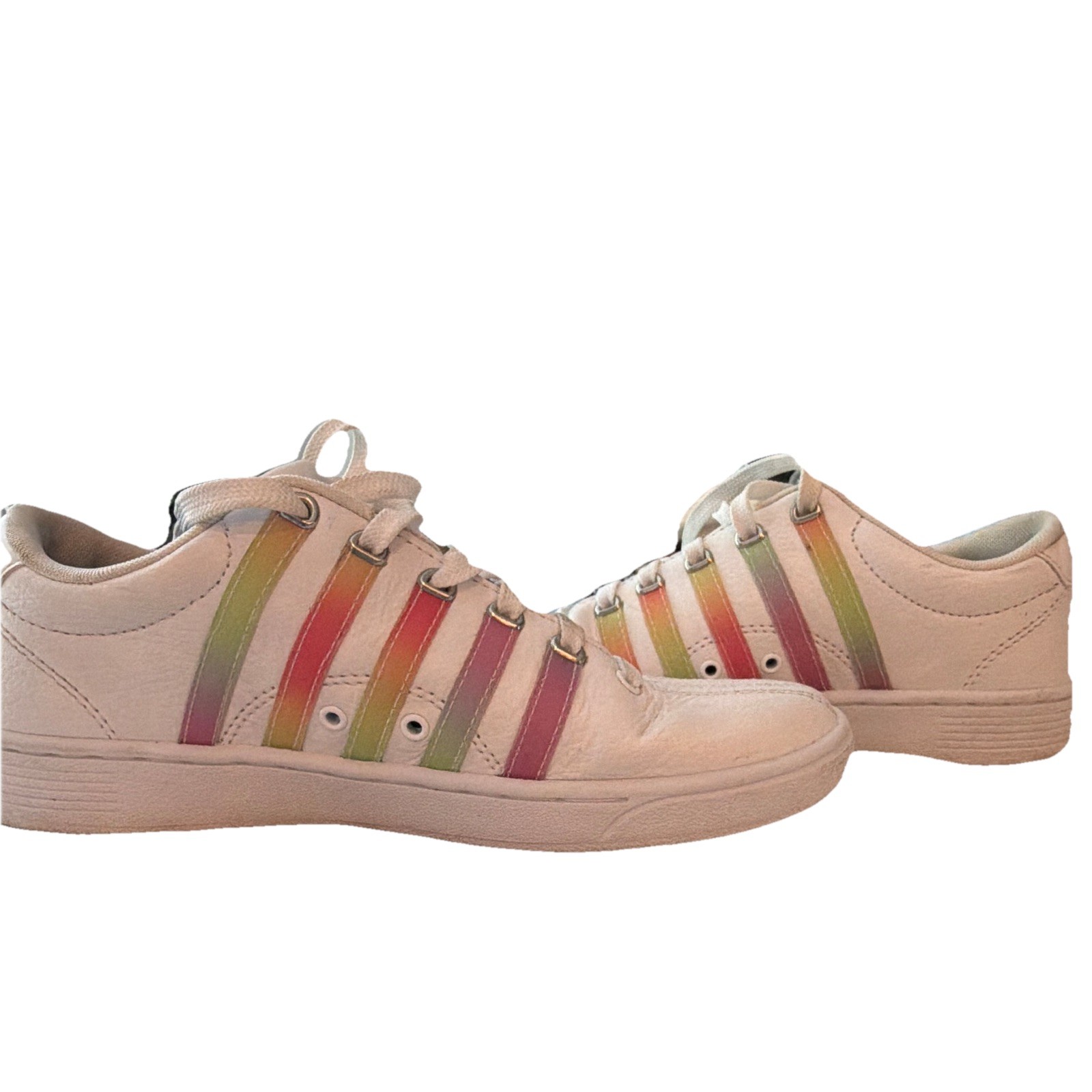 K-Swiss women Leather Low Top Lace-Up Sneakers Striped White/Multicolor
