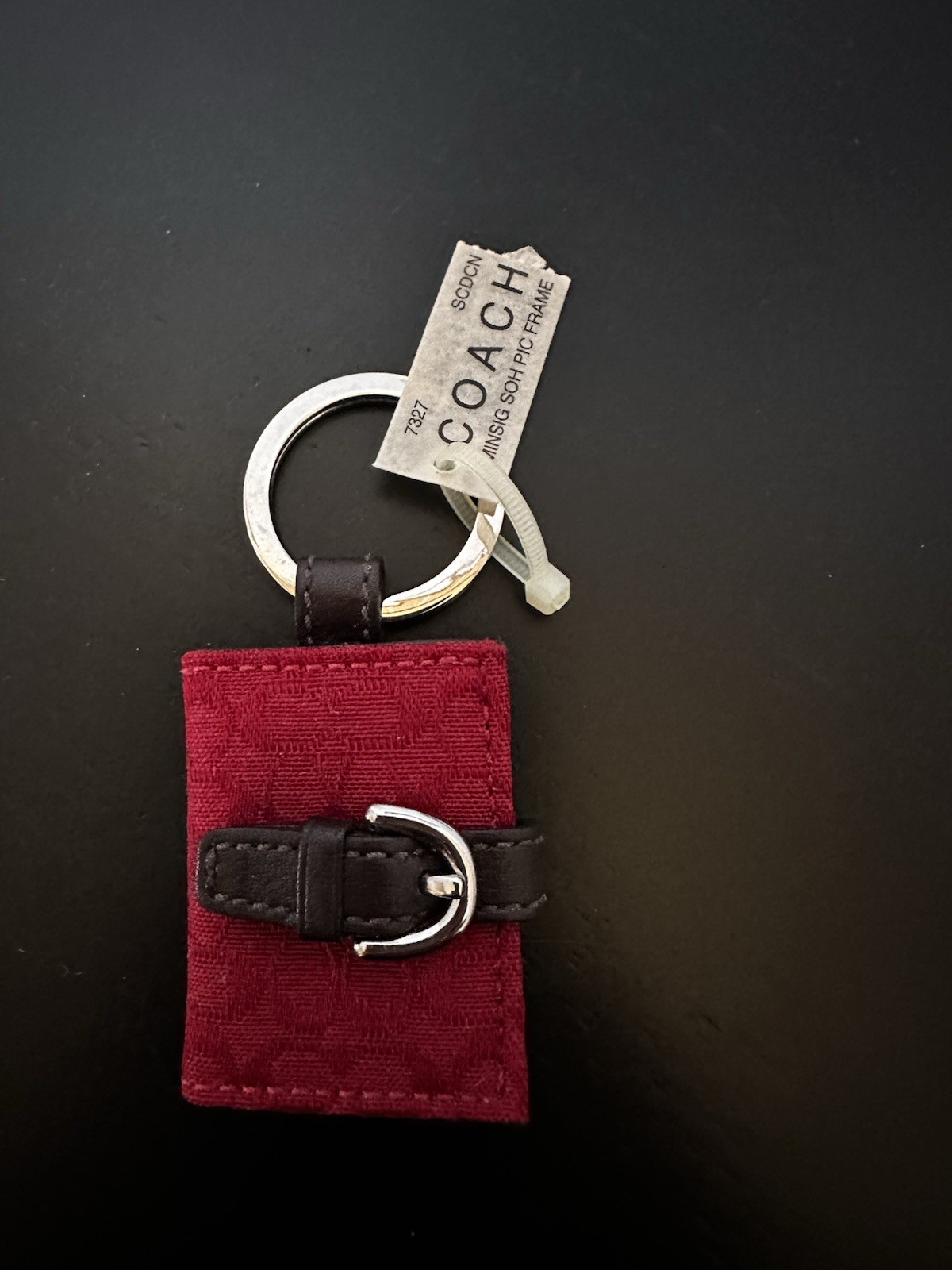 COACH Signature RED Jacquard keychain Photo Holder NWT