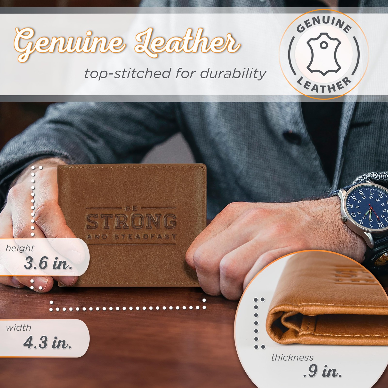 Christian Art Gifts Genuine Full Grain Leather RFID Blocking Scripture Wallets f