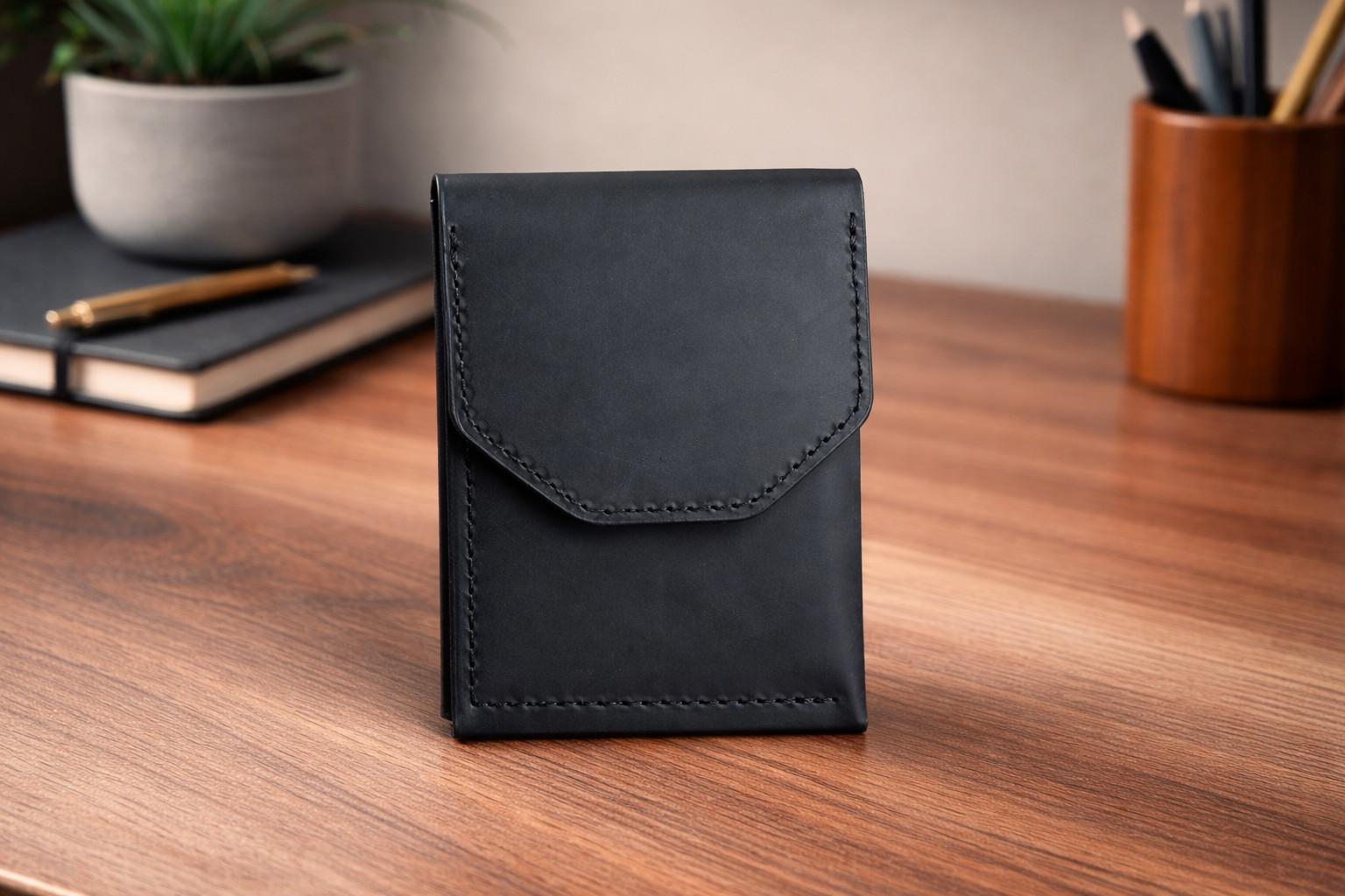 Leather Cash Wallet for Men, Slim Front Pocket Card Holder, Handmade Minimalist