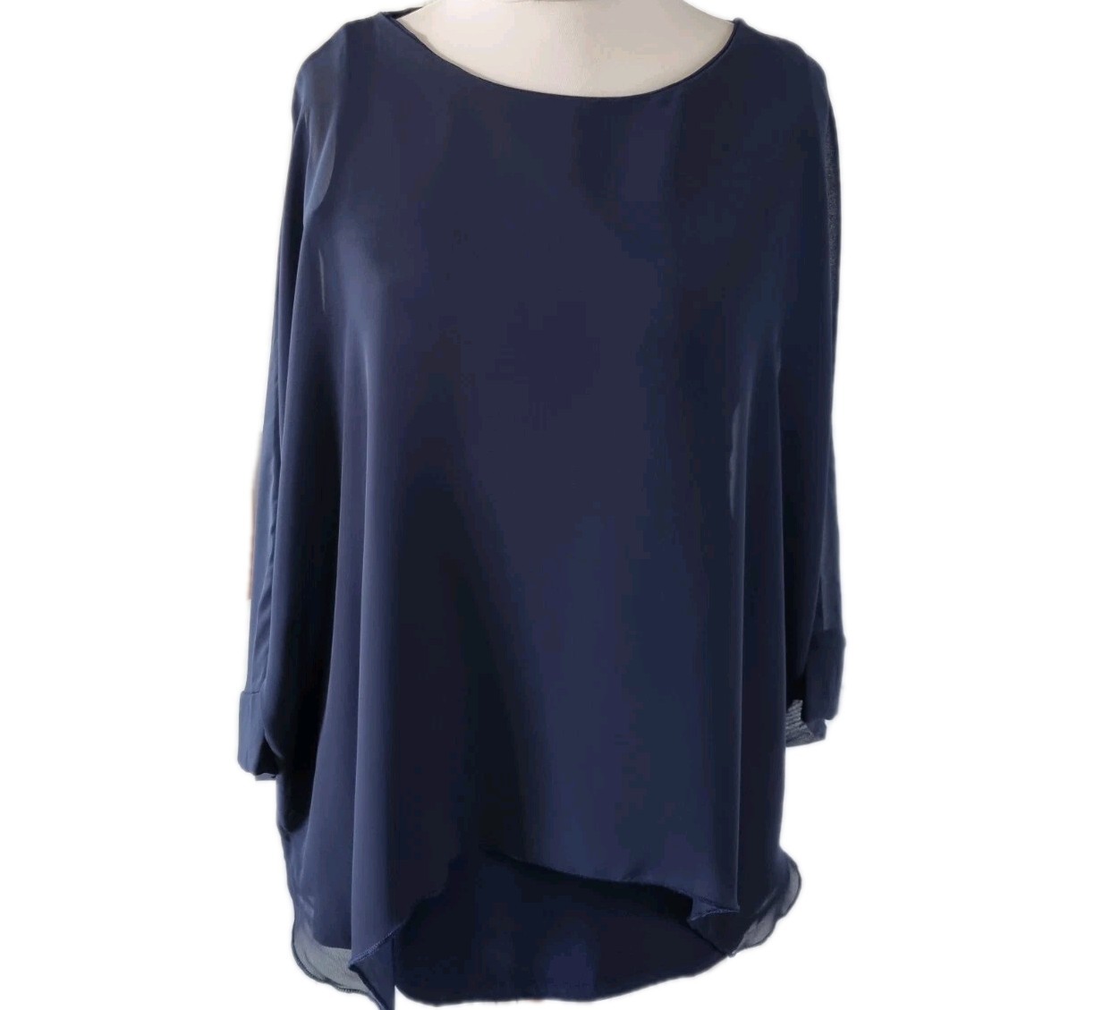 Firenzaa Top Navy UkS Soft Jersey &chiffon Layered Bnwt Holiday Cruise Evening