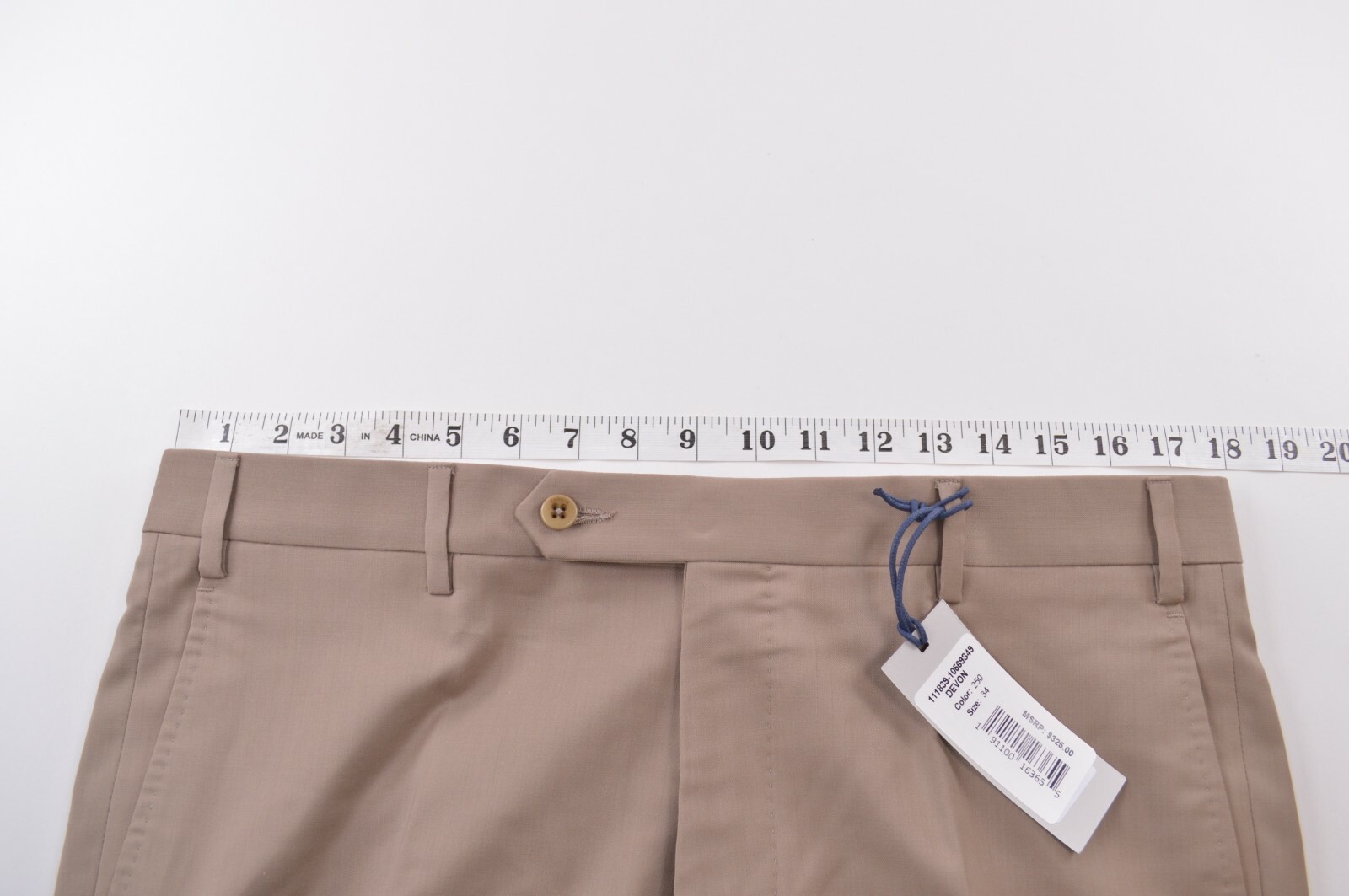 Zanella NWT Dress Pants Size 34 In Solid Khaki Tan Wool Devon Stretch Waist