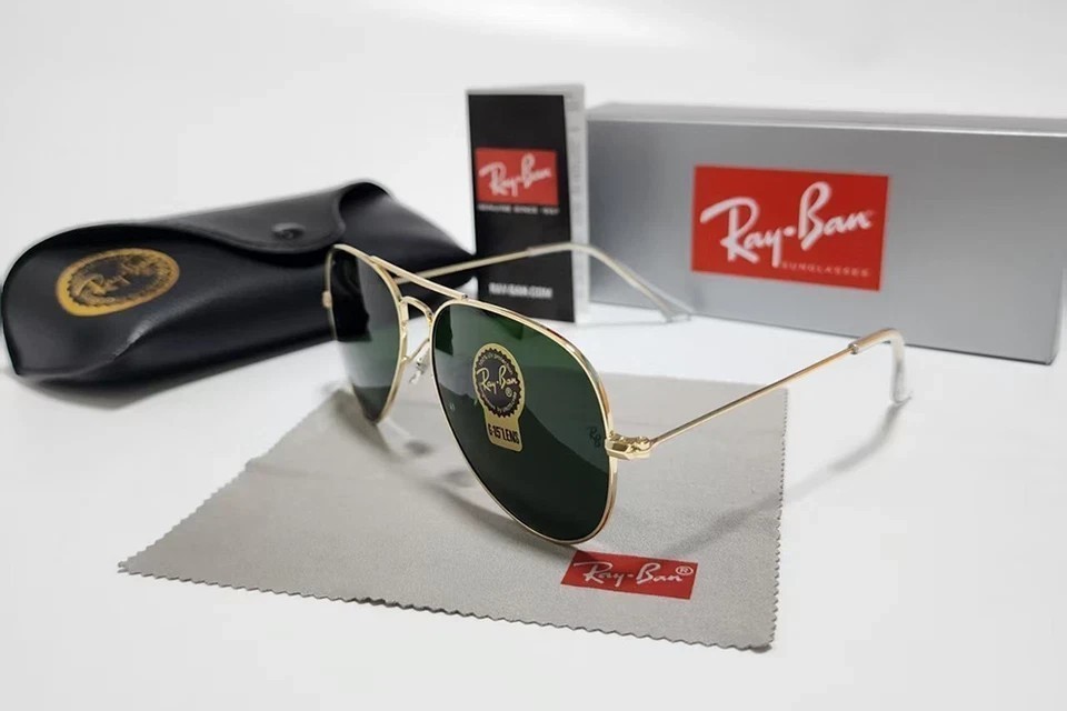 Brand New！ Ray-Ban RB3025 Aviator Sunglasses Gold Frame Glass Lens 58 mm~
