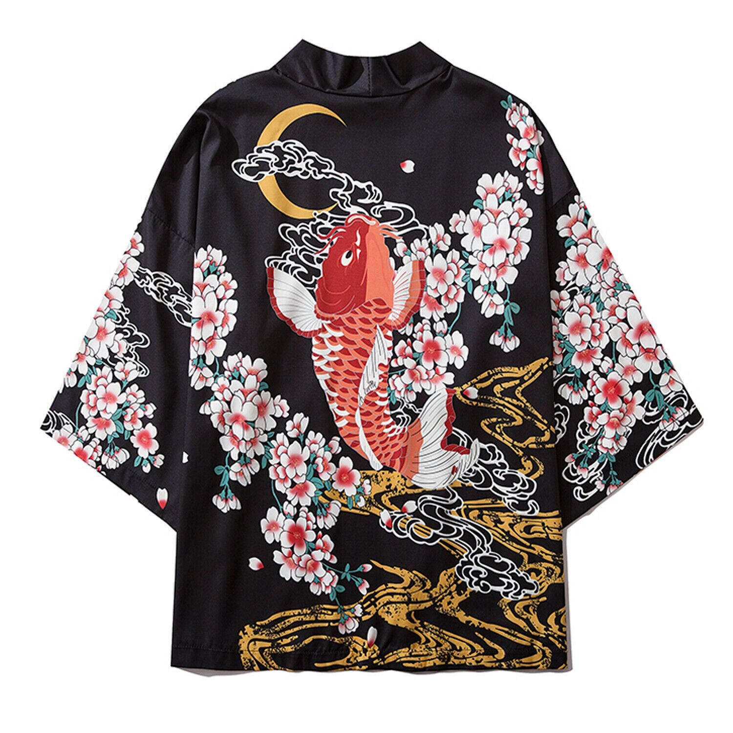 Niepce Men’s Flowers and Fish Graphic Lightweight Japanese Kimono Cardigan