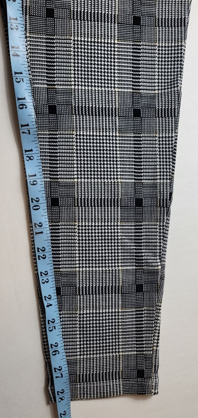 NWT Cato Ankle Leggings Women Large Black+White+Mustard Multi Plaid Stretch 28″L