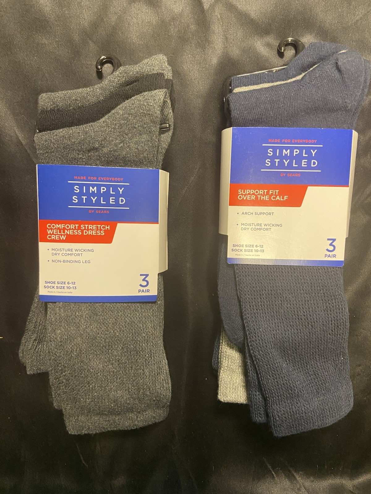 NWT Vintage Sears Simply Styled Men’s Dress Socks 6 Pairs Black/Gray/Blue S6-12