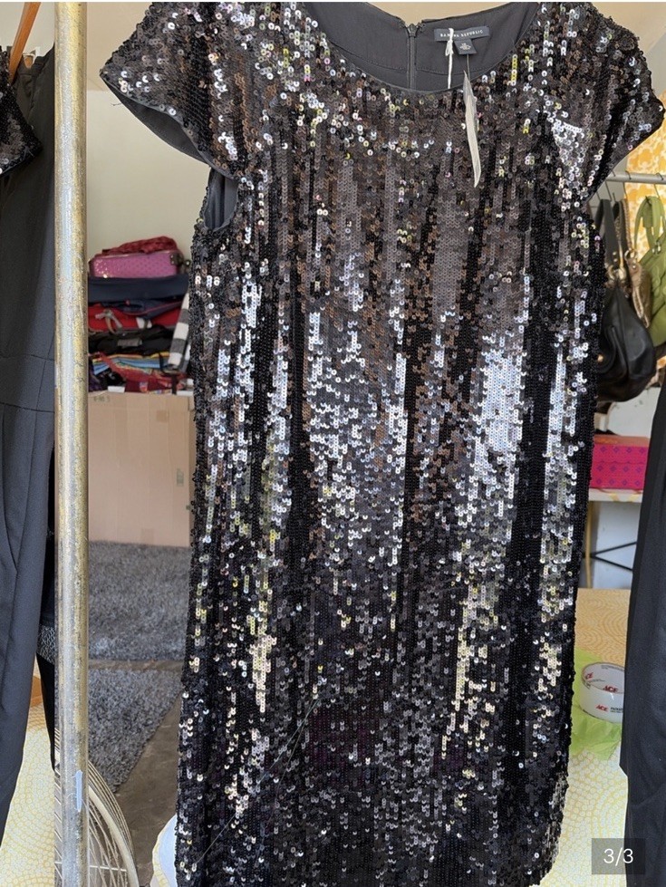 banana republic Black Sequin Short Sleeve Shift Dress