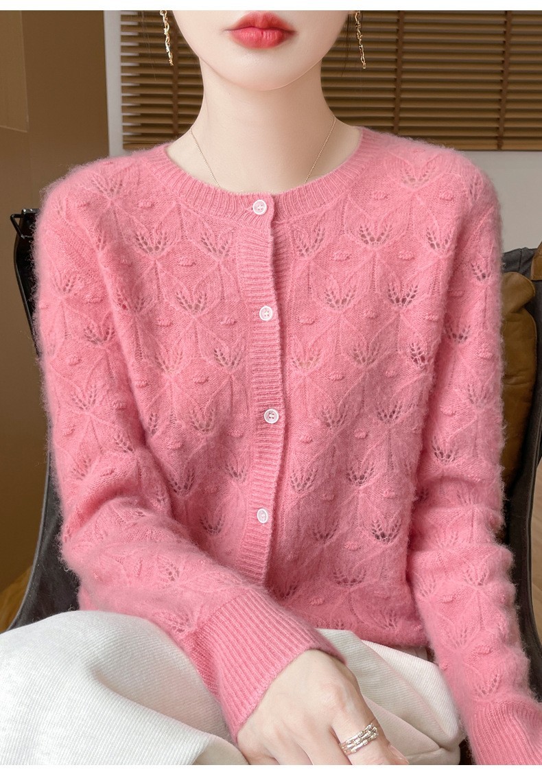 100% Cashmere Crew Neck Long Sleeve Cardigan Women’s Cashmere Cardigan Sweater