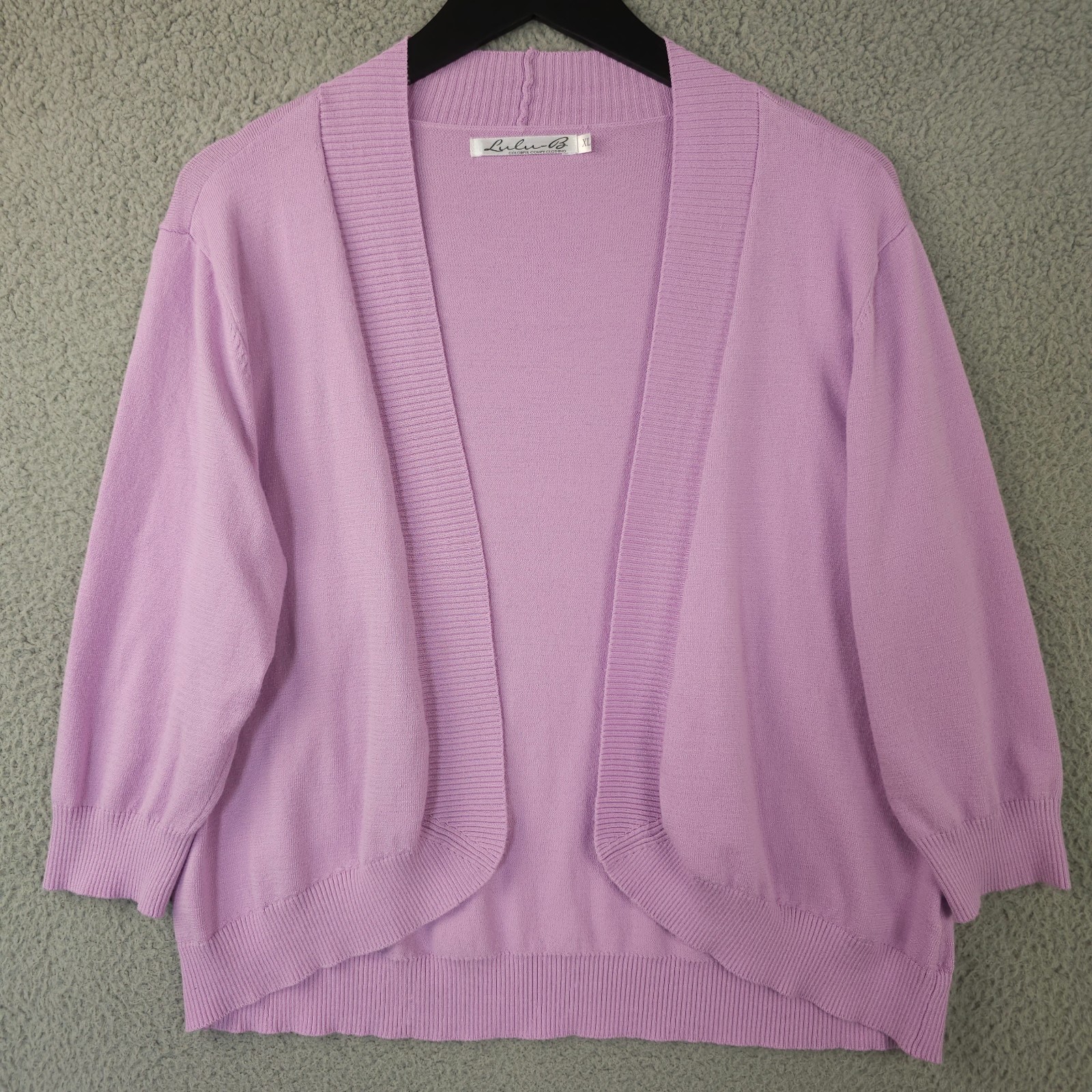 Lulu B Sweater Womens XL Purple Open Front Cardigan Lightweight Shrug 3/4 Sleeve
