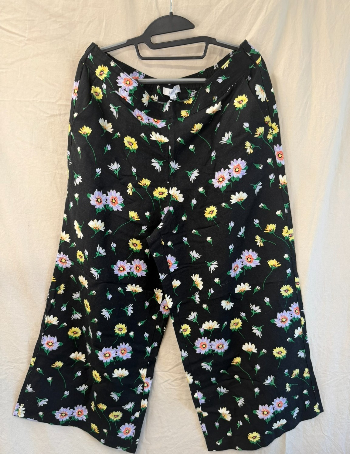 LOFT Brand Waist Floral Print Wide Leg Crop Pants Size Large