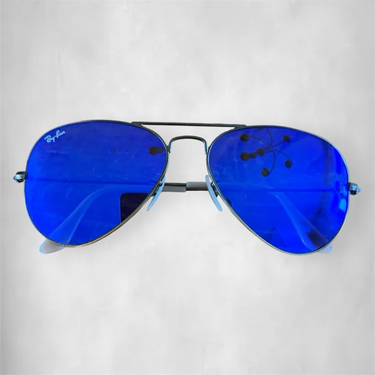Ray-Ban Aviator Blue Mirror Sunglasses Gunmetal Frame Unisex Authentic Excellent