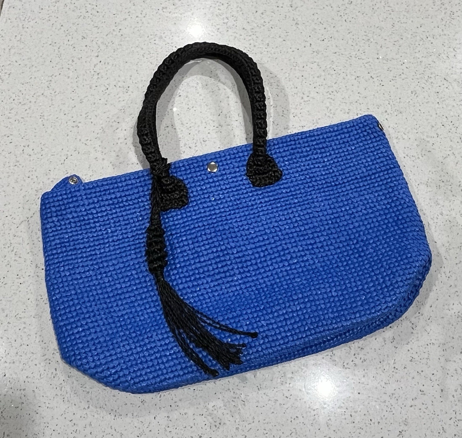 Large 100% Recycled Plastic Handcrafted Tote Bag W/ Tassel