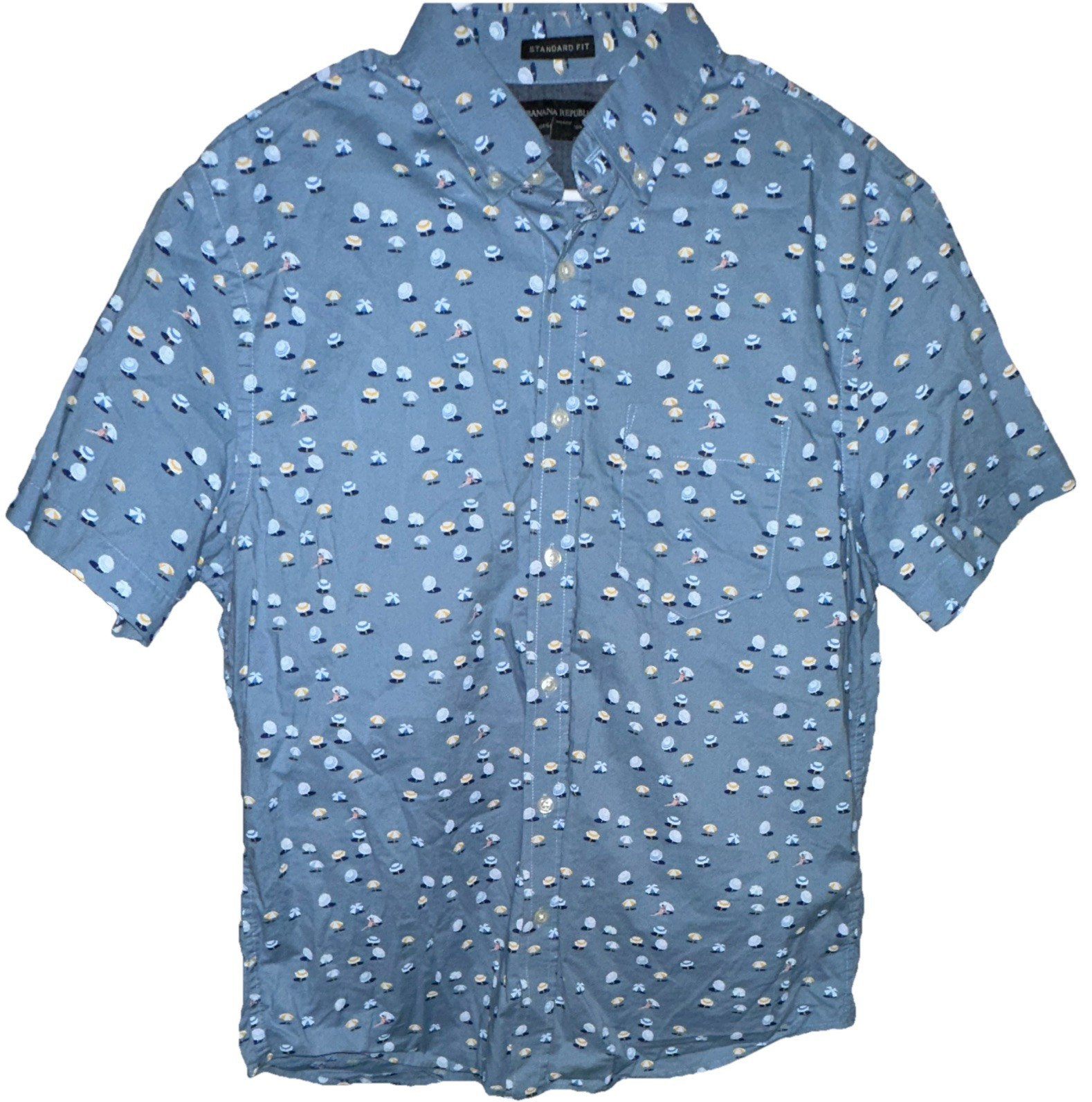 Banana Republic Men’s L Blue Standard Fit Woven Novelty Print SS Button-Up Shirt