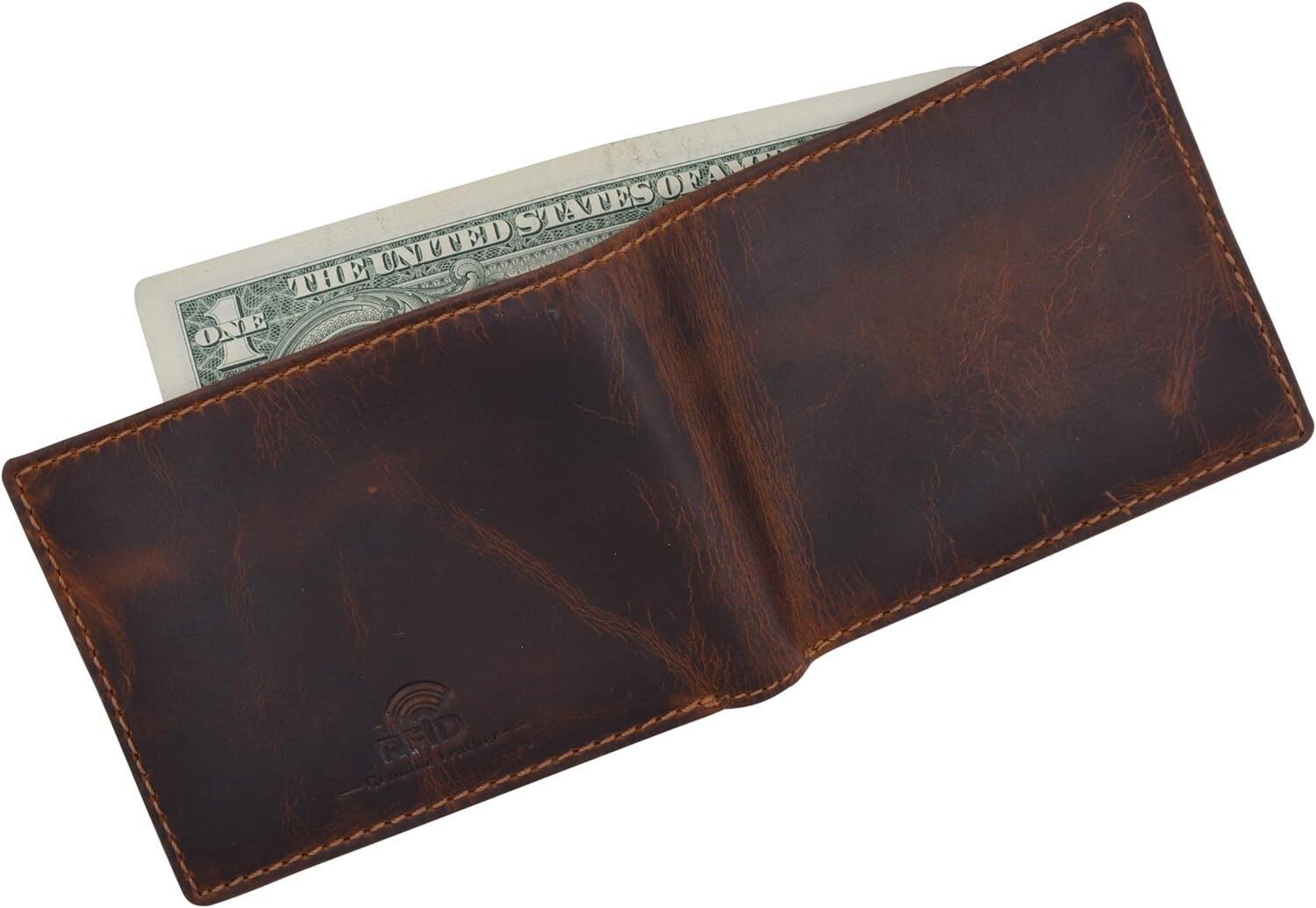 RFID Blocking Brown Vintage Leather Men’s Bifold Center Flap Wallet