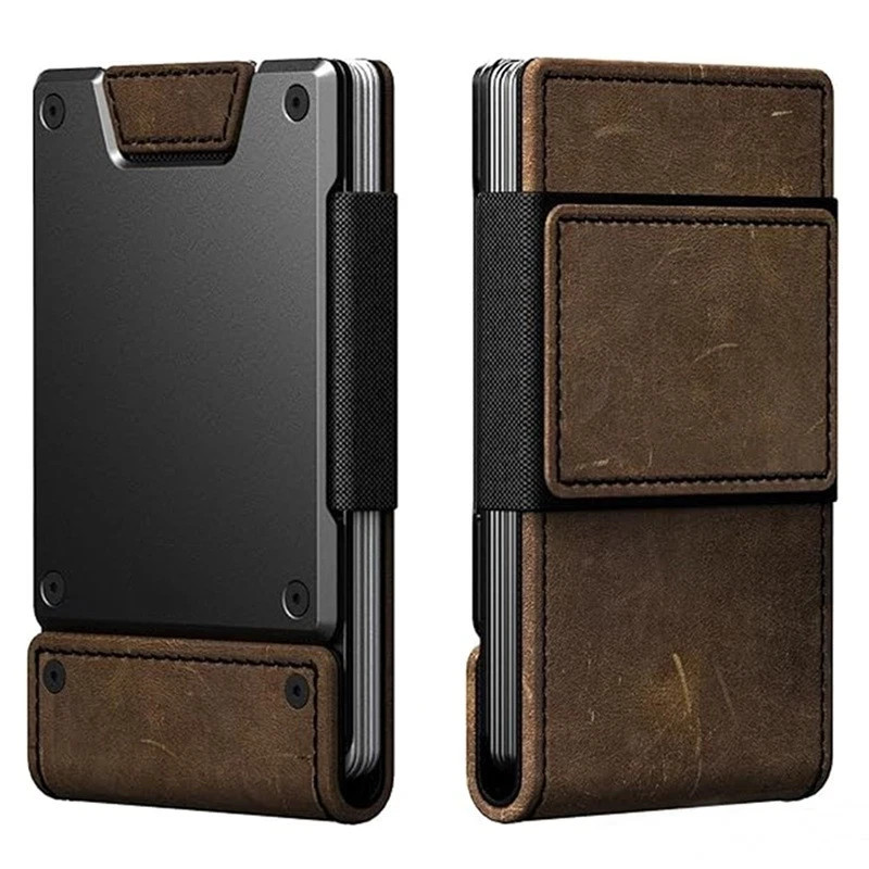 Mens Slim Metal Wallet RFID Blocking Minimalist Card Holder Pull Tab Cash Strap
