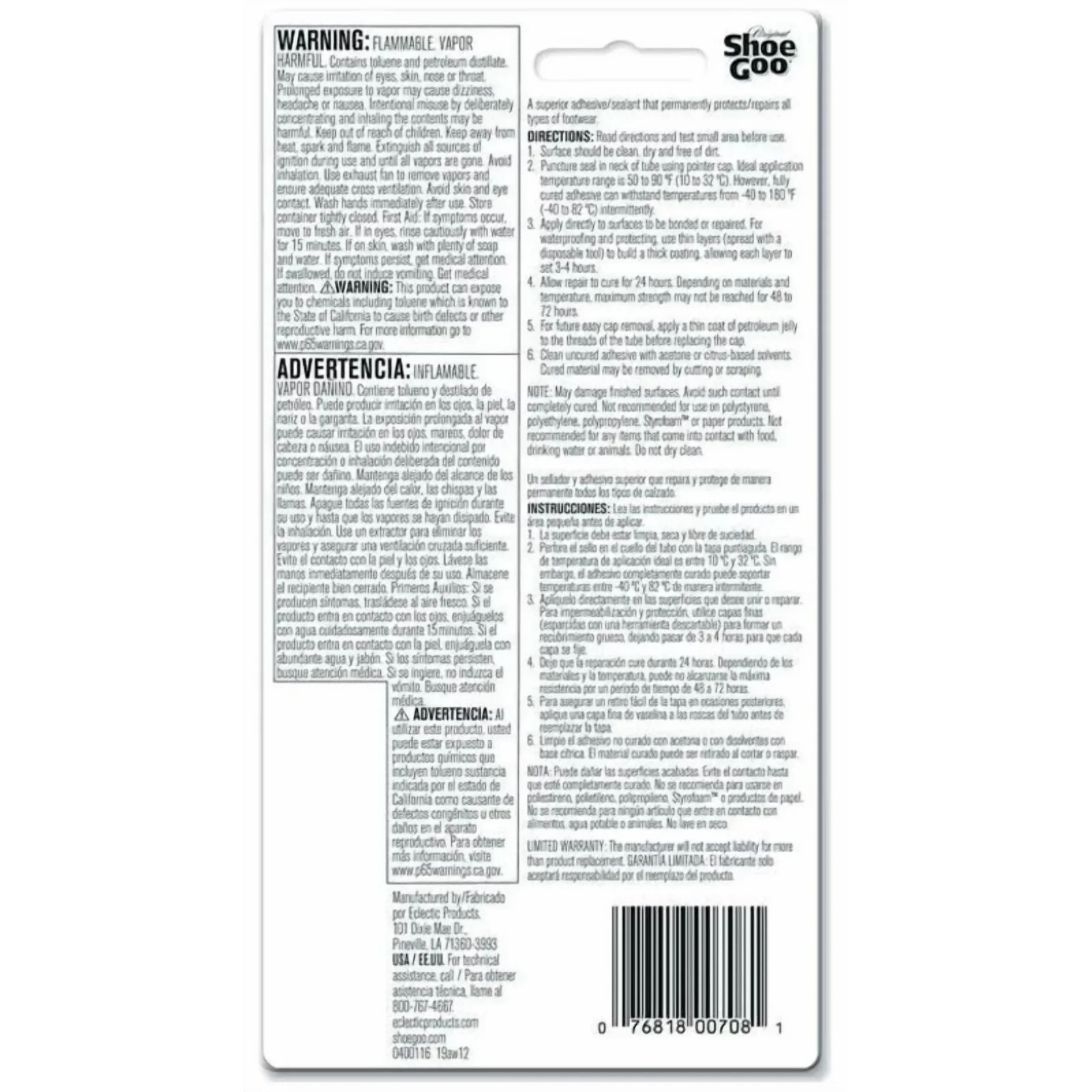Eclectic Shoe Goo Adhesive Glue, Shoe Repair, Clear, 110010, 3.7 fl. oz.