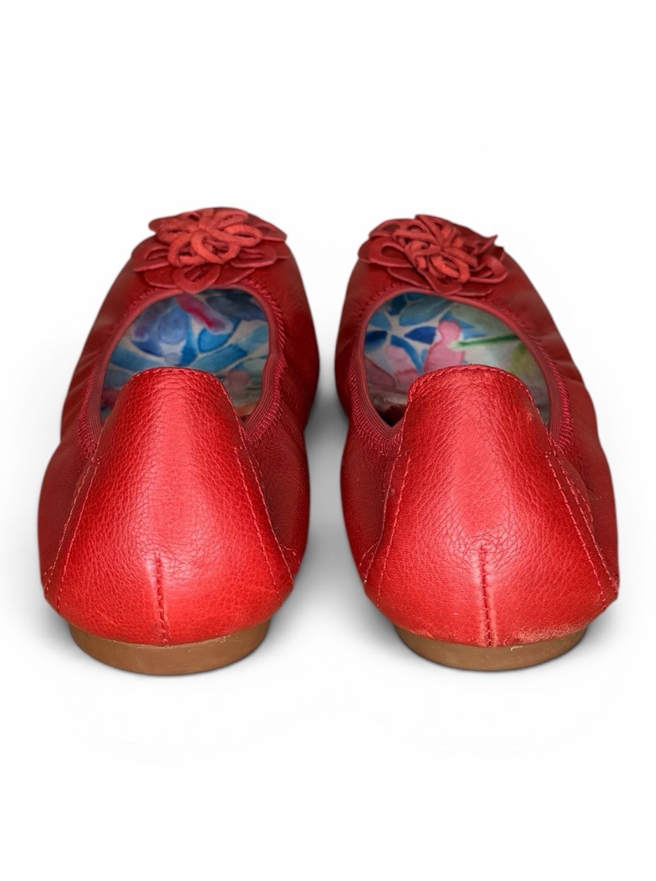 Born Julianne Floral Ballet Flats Red Leather Size 8.5 Comfort Slip On Boho